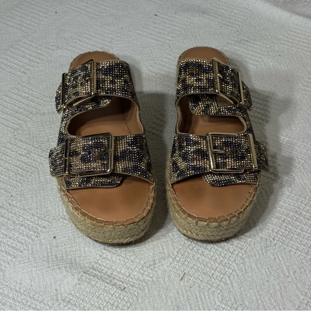 Gianni Bini Women’s Leopard Rhinestone Espadrille Embollish Slip on Platform sz7